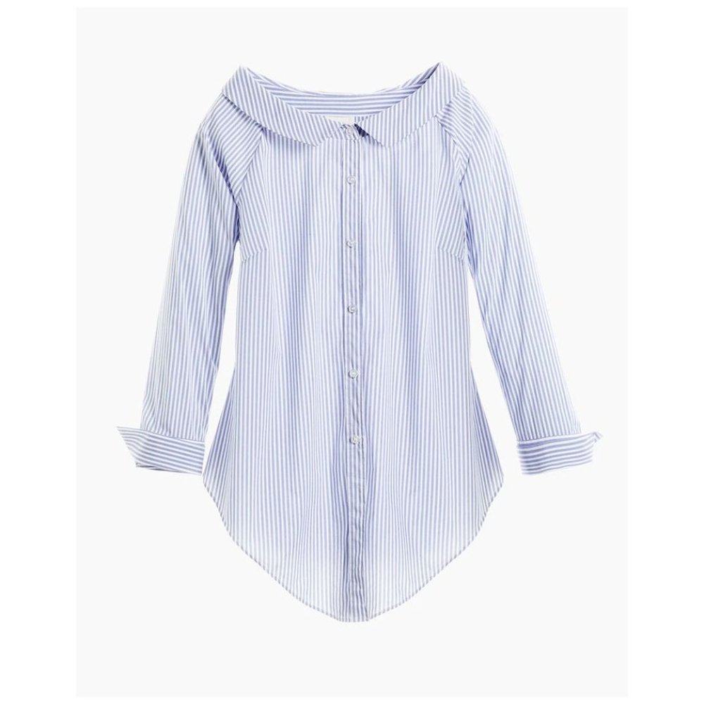 CHICO'S Panama Striped Portrait Shirt Blue White sz S/4 Women's Casual Top - Picture 13 of 14